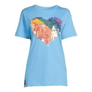 QUEER EYE Fab 5 Pride Rainbow Sequined Heart Tee Unisex Size L New with Tag SOO